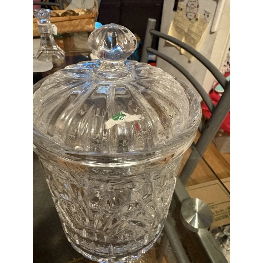 Godinger Shannon Lead Crystal Biscuit Jar Candy Covered Lidded Dish Heavy 7.5